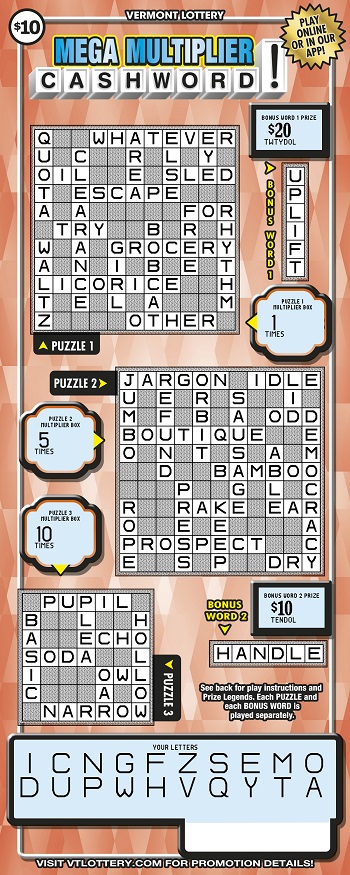 Mega Multiplier Cashword | Vermont Lottery